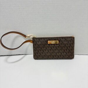 Michael Kors Brown and Gold Signature MK Wristlet